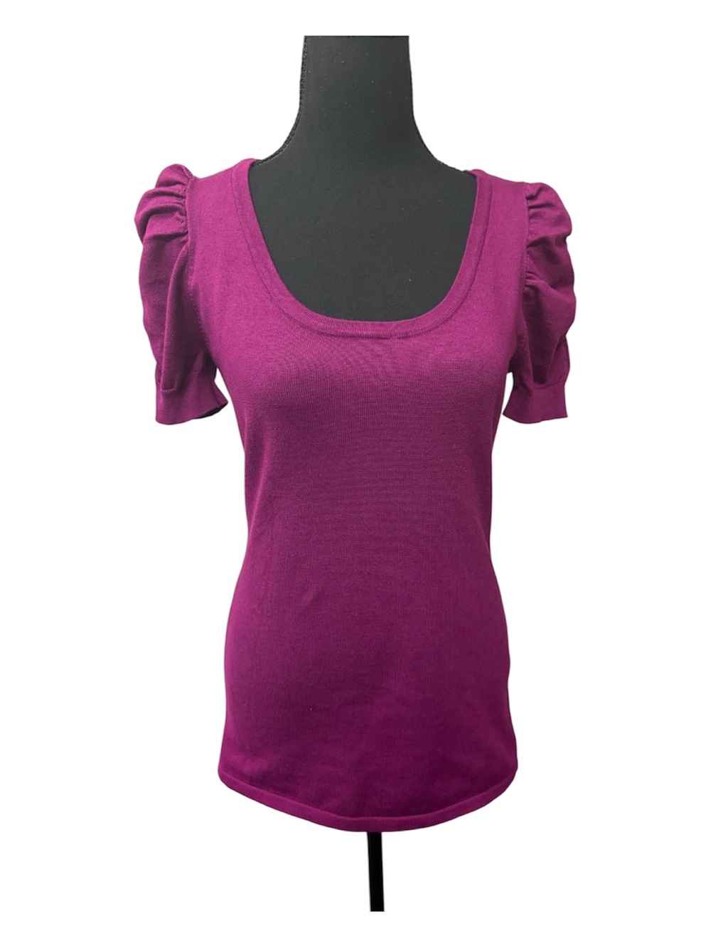 By Design Purple Puff Sleeve Knit Top Scoop Neck Stretch Sweater Medium - Picture 2 of 10